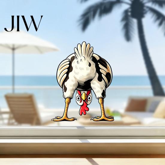 Retro Hand Painted Sticker Funny Chicken Static Window Cling, Upside Down Rooster Glass Sticker, Creative Gift for Friends Waterproof Non-adhesive