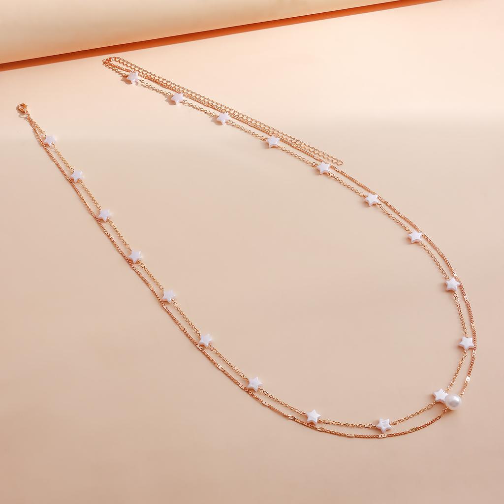 Europe, America, Geometric Pentagram Imitation Pearl Handmade Chain Waist Body Chain Women, Vintage Double Waist Chain