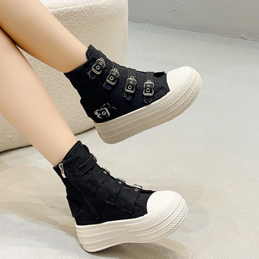

8CM Wedge Heels Sneakers Canvas Shoes Women s Spring And New Fashion All Casual Thick Ventilate Soled Board Shoes 35 чёрный