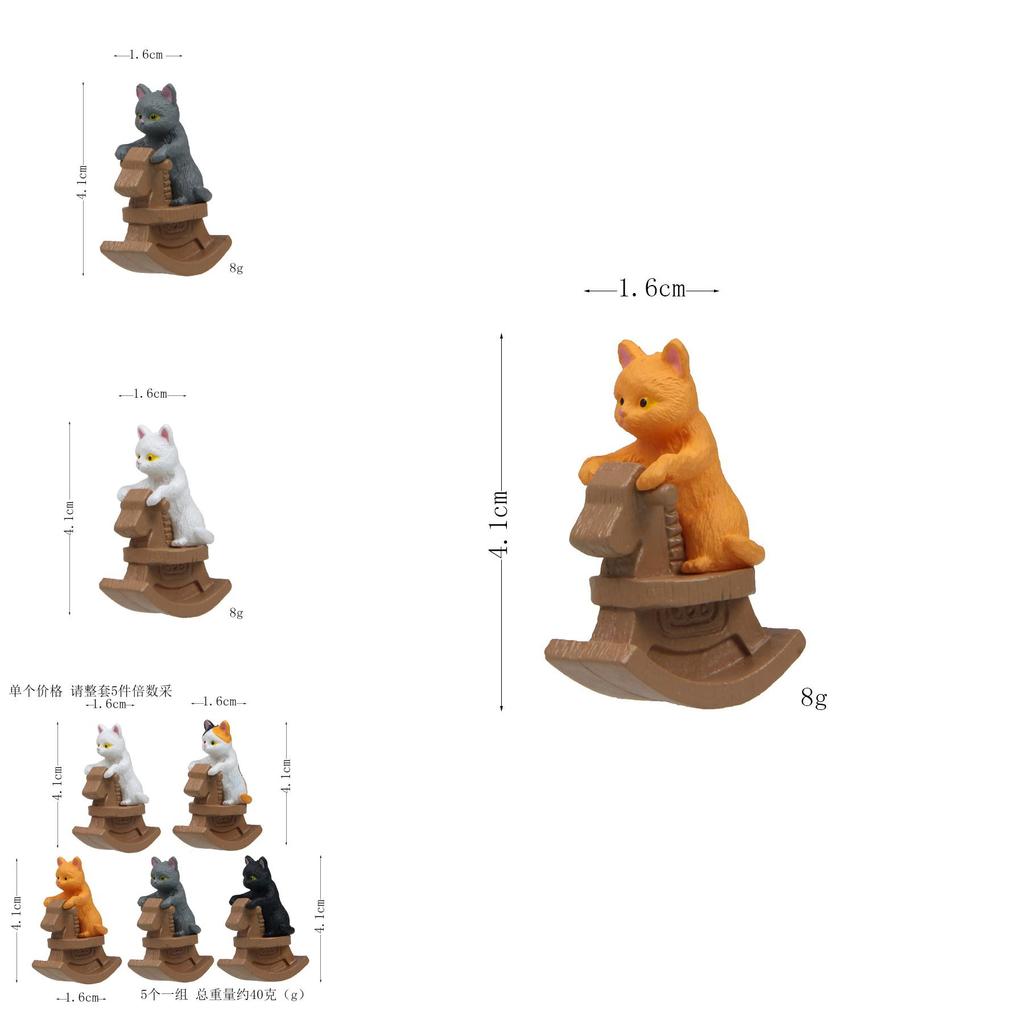 Cartoon Cat Riding A Wooden Horse Figurine Pvc Miniature Garden Decor For Gift Giving And Collecting