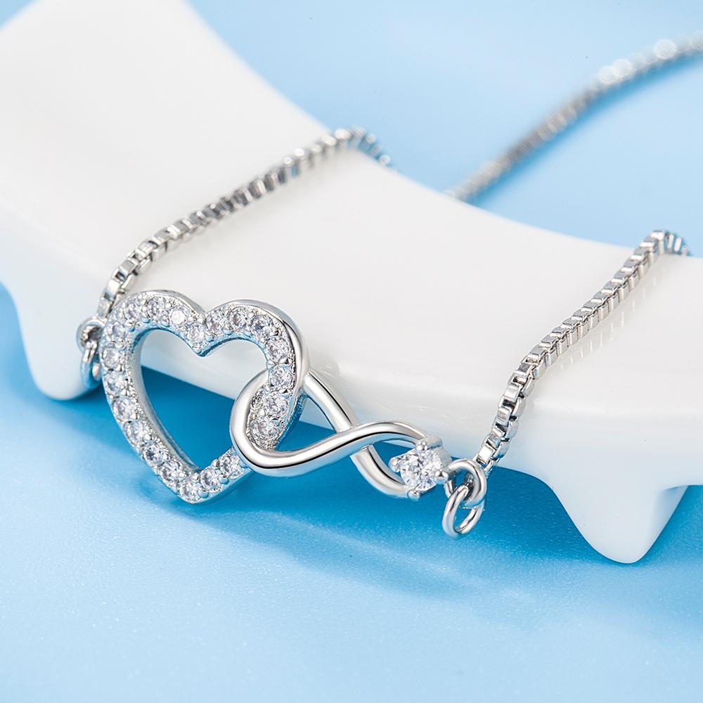 High-End Simple Ring Heart Bracelet, Eternal Love Pull Bracelet, Crystal Zircon Element Heart Jewelry.