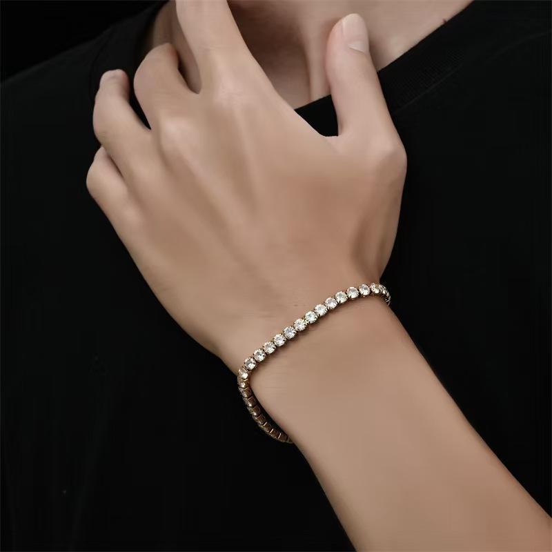 Trend Light Luxury Silver Zircon Bracelet Titanium Steel Does Not Fade, Men's Same Street Eye-catching Fashion Match