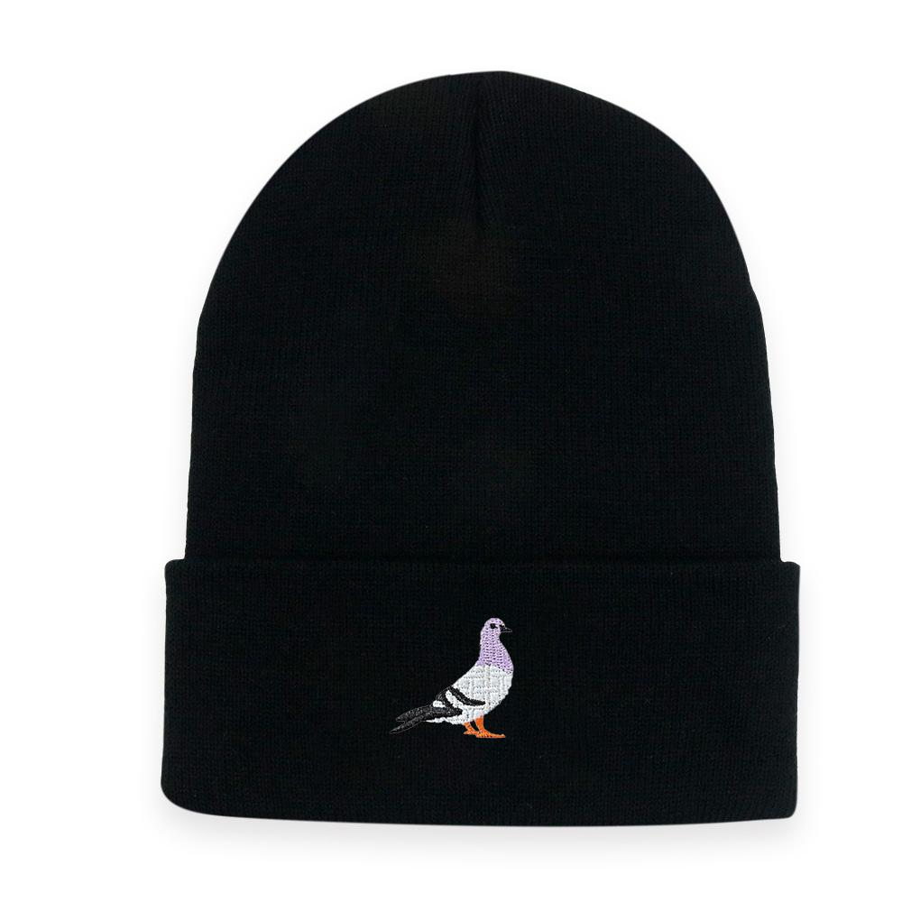 Men's and women's knitted hats for autumn and winter, warm pigeon embroidery pattern pullover, brimless woolen hat