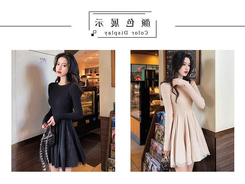 2025 Autumn/Winter Plus Velvet Shiny Waist-Cinched Mesh Dress for Women