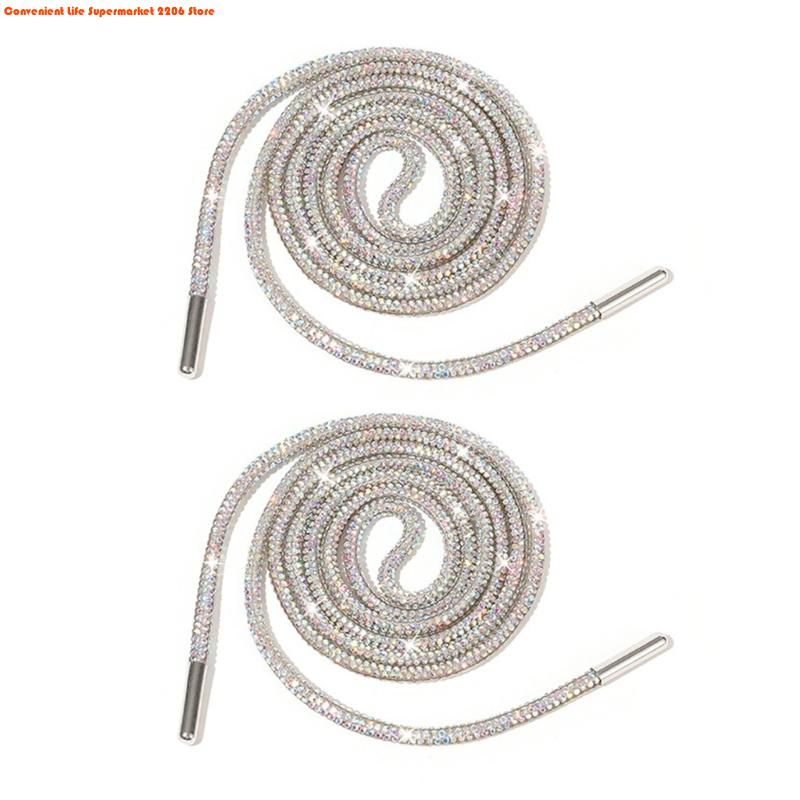 2Pcs Rhinestones Shoelaces 140cm Glitter Round Laces Shining Crystal Shoe Lace Strings Drawstring Cords Replacement