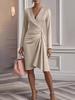 New Sexy Slim Fit Bodycon Dress Long Sleeve V-Neck Pleated Design Women's Dress
