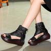 Fashion GKTINOO Ladies Sandals 2025 New Spring Retro Women Shoes Genuine Leather Zip Flat With Sewing Handmade Platform Sandals