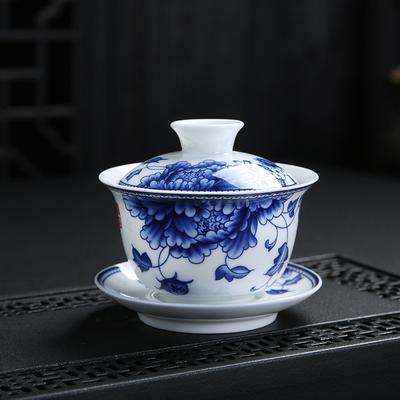 NEUE glasierte Farbe bedeckt Große Hohe Blau-Weiße Porzellan Drei Talente Japanischer Stil Schüssel Teetasse Herstellu