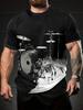 Drum Set Graphic 3D Print Men's Round Neck Casual Tee | Summer Breathable Outdoor Fitness Wear | Stylish Comfortable Home & Gym Top | Perfect for