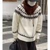Vintage Fair Isle Crewneck Sweater Couple Nordic Heavy Knit Top American Retro