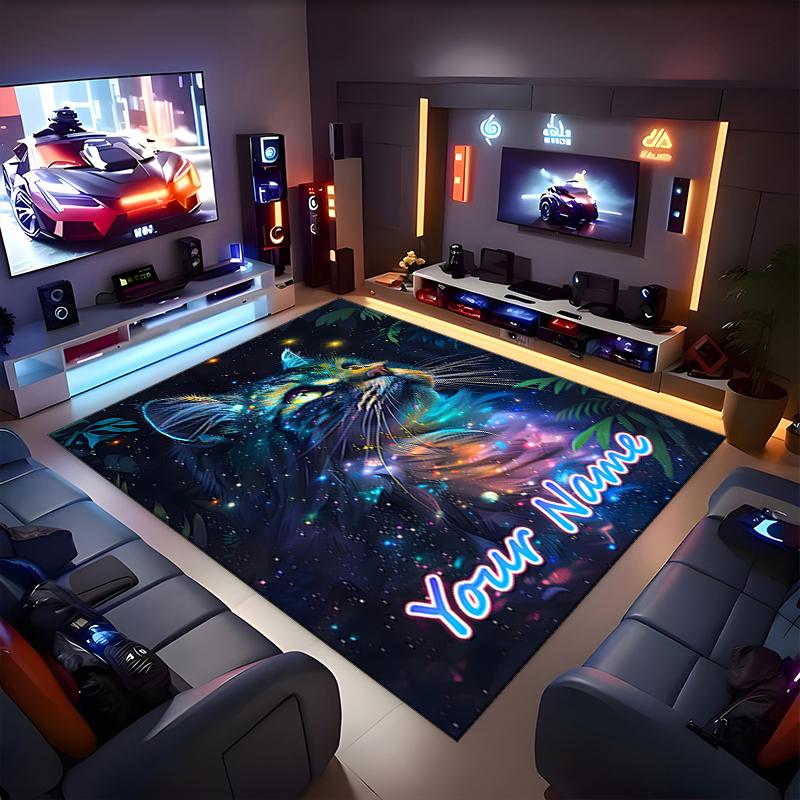 1PC Custom Name Cosmic Cat Dreamscape Theme Floor Mat Ideal for Living Room, Game Rooms, Office, Bedroom, Office Floor Mat , Floor Mats for Home