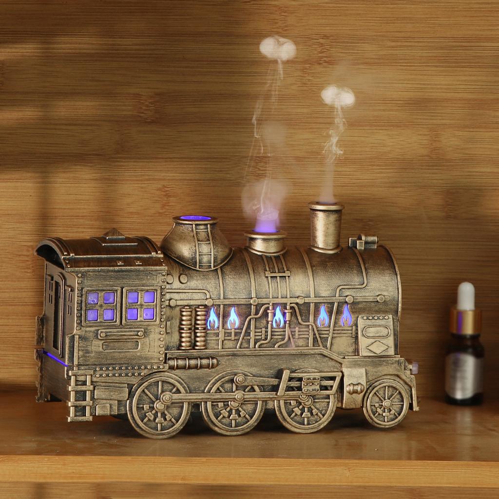 300ML Vintage Steam Train Air Diffuser Humidifier with 2-Color LED Light Cool Mist Humidifier with Remote Control Aroma Diffuser