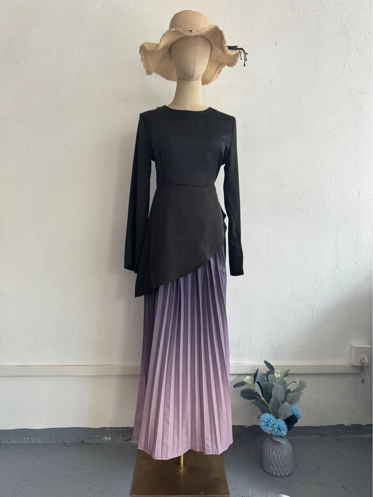 

Autumn 2024 Tie-Dye Slimming Gradient Pleated Long Dress for Women Extra Large