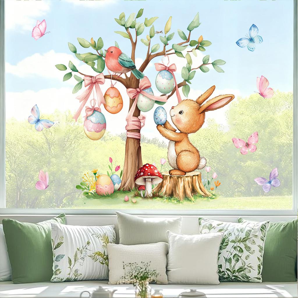 Easter Egg Tree Stickers Self Adhesive Window Wall Decoration for Easter Home Party Spring Festival