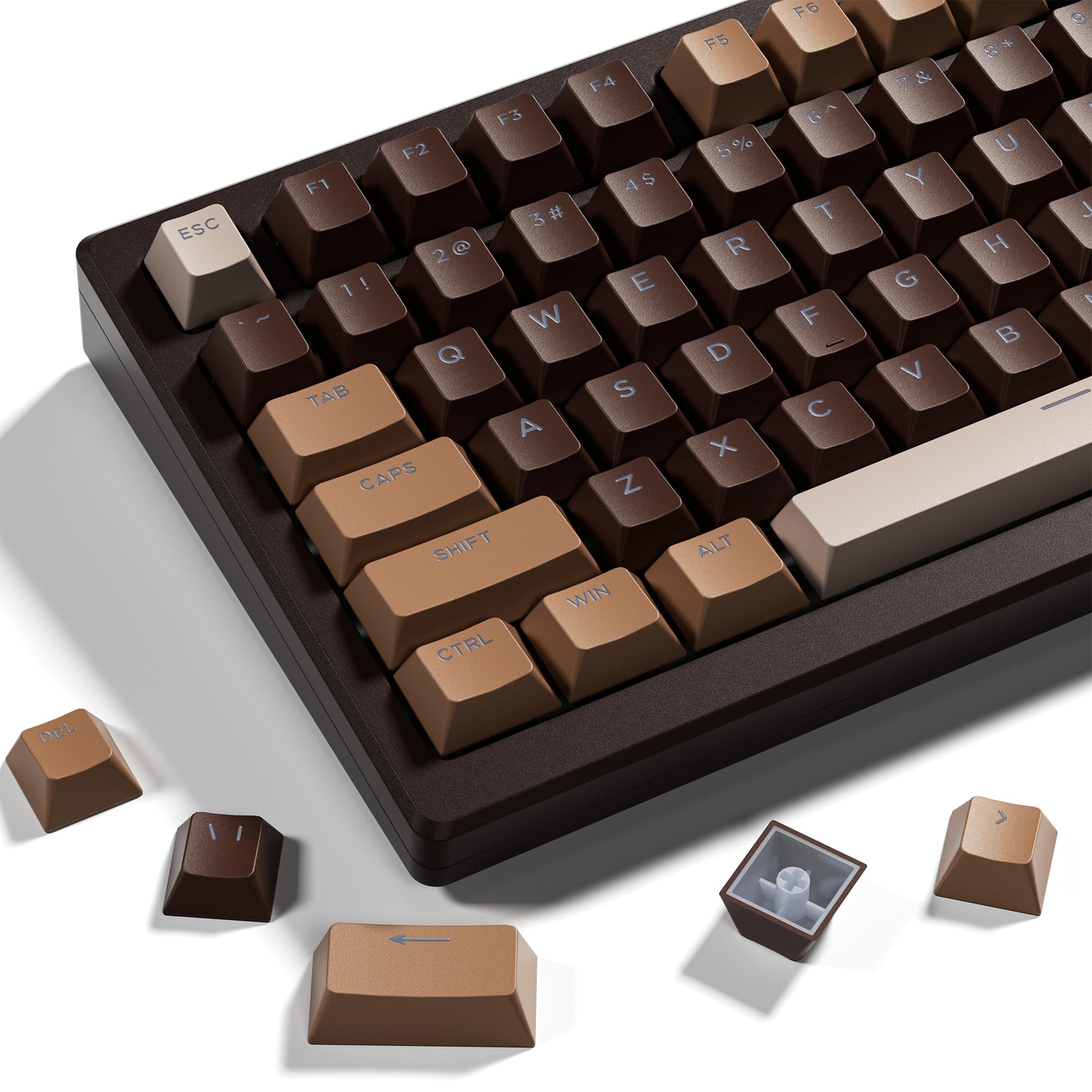 

XVX Shine-Thru Keycaps - 133-Key Cherry Profile Double-Shot PBT Keycaps for 60%/75%/100% Retro Gaming Mechanical Keyboards - Coffee Brown
