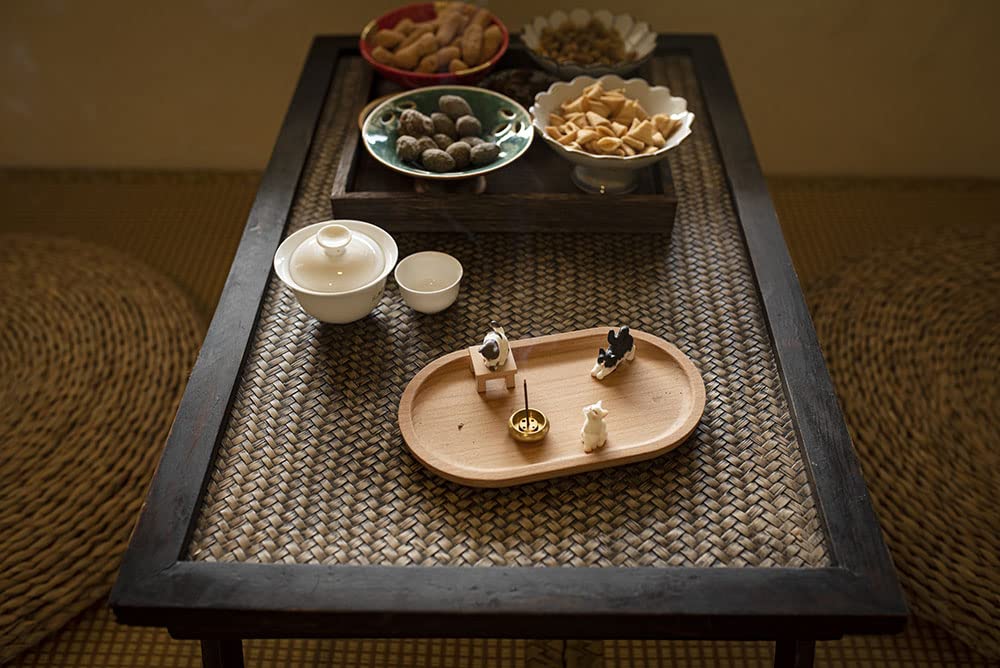 Bombinate Incense Cat Wooden Cute Japanese Beech Wood Holder, Design, Plate, Style,