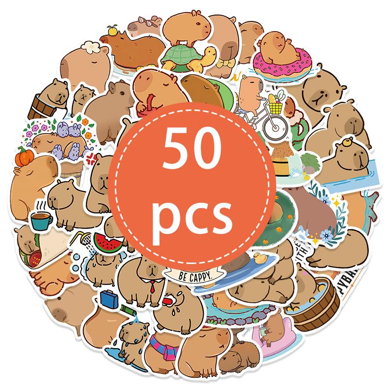 50PCS Capybara Stickers Cute Cartoon Animal Sticker Waterproof Vinyl Decal for Water Bottle Laptop Guitar Car Luggage Skateboard