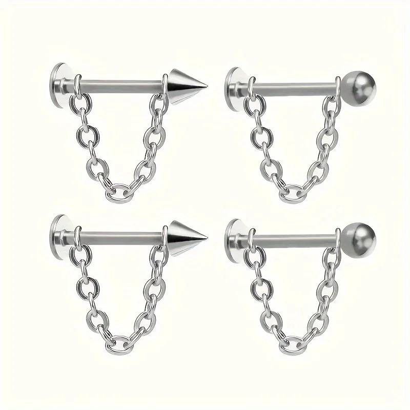 5pc Surgical Steel Chain Ball Lip Ring Set Nose Ring Cartilage Earrings Tongue Bar Lot Eyebrow Labret Body Piercing Set Jewelry