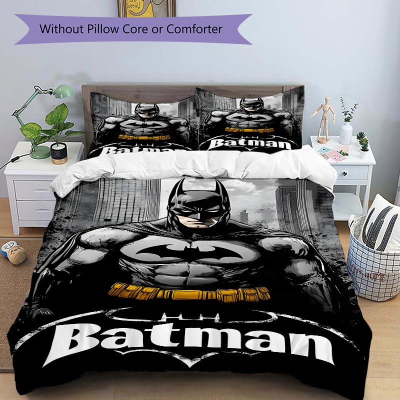 3pcs Batman Hero Bedding Set, Soft Polyester Duvet Cover and Pillowcases Machine Washable Seasons all suitable & Guest Room Decor262