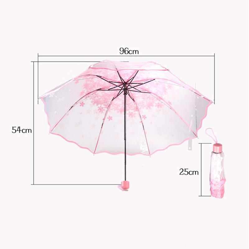 Fashion Automatic Cute Sakura Rain Umbrella Transparent Three-fold Umbrella Cherry Blossom Mushroom Sakura Umbrella Rain Gear