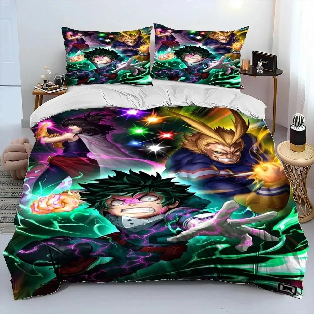 Anime My Hero Academia Izuku Deku Ložní souprava Tištěná s povlakem na polštář Měkký povlak na přikrývku Jednolůžko Dvojlůžko Královská Velikost