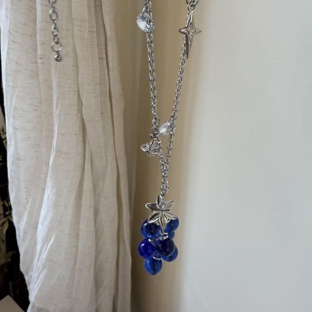 Translucent Starburst Choker Saturn Fruit Cluster Charm Grape Cluster Necklace Trendsetters синий