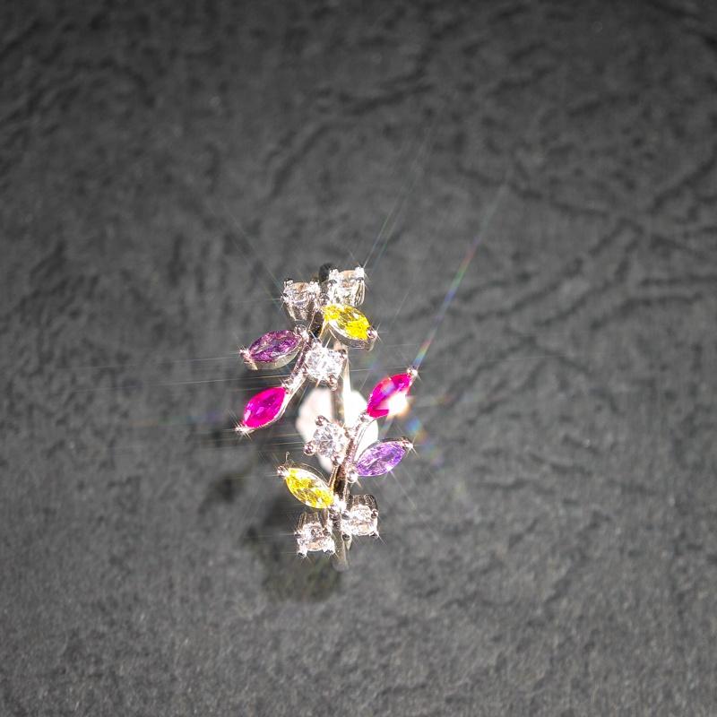 2026 Fine Jewelry 925 Sterling Silver Marquise Amethyst Citrine Ruby Willow Twig Leaves Open Ended Ring for Women Gift