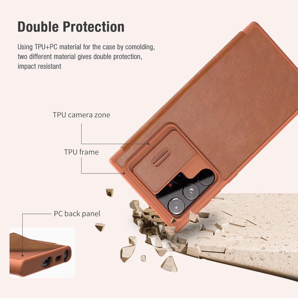 Do etui Samsung Galaxy S23 S22 Ultra Nillkin CamShield Skórzane etui z klapką Etui z przesuwaną osłoną aparatu do Samsung S23 FE S22 Plus 5G Pokrowiec