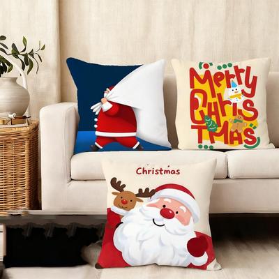 Cute Cartoon Christmas Cushion Cover Silky Short Plush Home Sofa Cushion Cover - Invisible Zipper Home Decoration