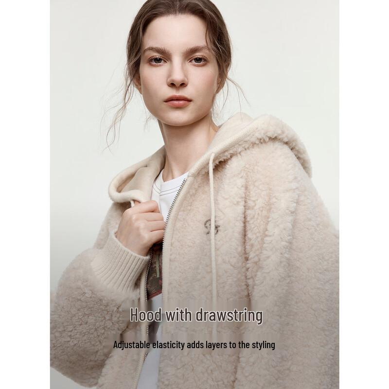 ELLE Women's 100% Wool Hooded Plush Jacket
