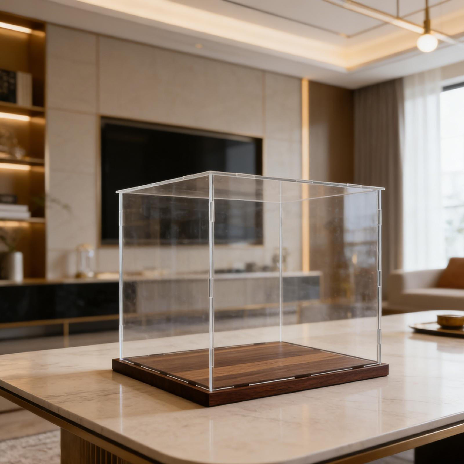 

Acrylic Display Case Figure Storage Box Countertop Showcase Dustproof Structure with Base 10cmx10cm