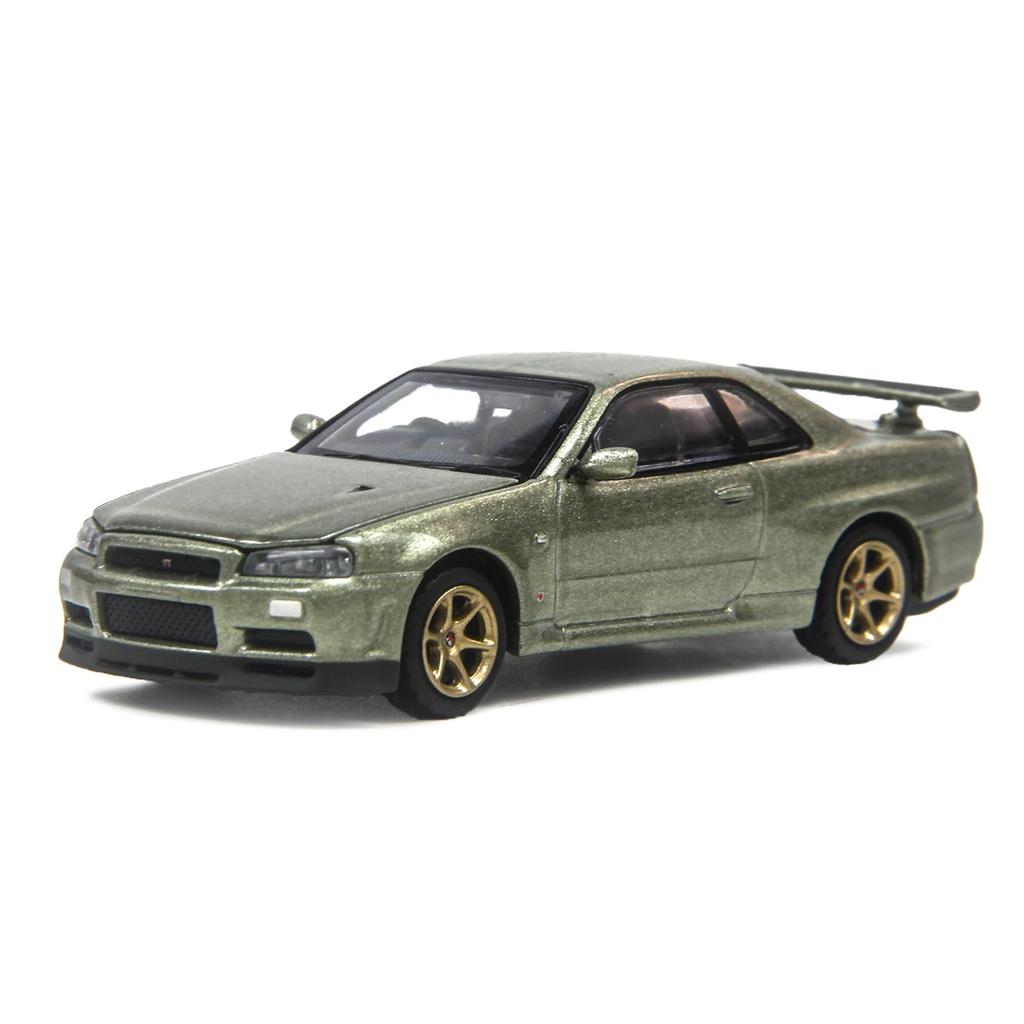 PAUDI MODEL Scale Diecast Model Car R34 Skyline 2000 Nissan V Spec II 1/64 GT-R (Green)
