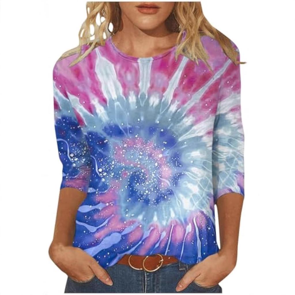 Frühling und Herbst Rundhals Bunt 3D-Druck Oberteil Modisches Lässiges Langarm Damen-T-Shirts