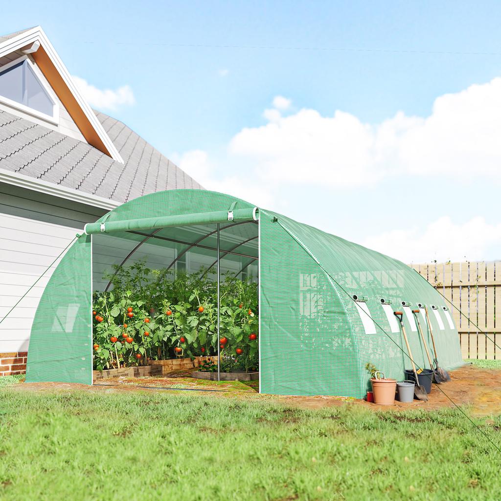 Garden Tunnel Greenhouse Vegetable Greenhouse Galvanized Steel diameter 25mm and Reinforced Structure 395x595x199cm Green