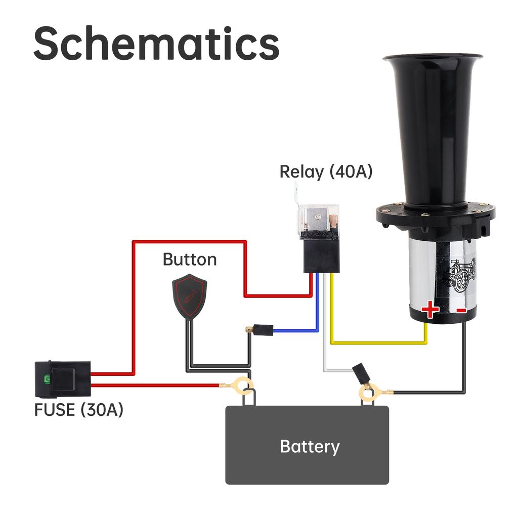12V 110dB Super Loud OOGA Air Horn Antique Vintage Classic Old Style Complete Kit with Button Wiring Harness Wear-resistant for Car Motorcycle Truck