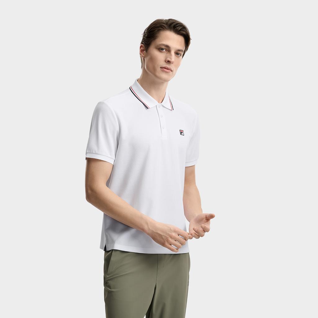 Fila F.C. Fashion Classic Simple Retro Casual Comfortable Versatile Knitted Short Sleeve Polo Shirt Men Tops White F11M621102FWT