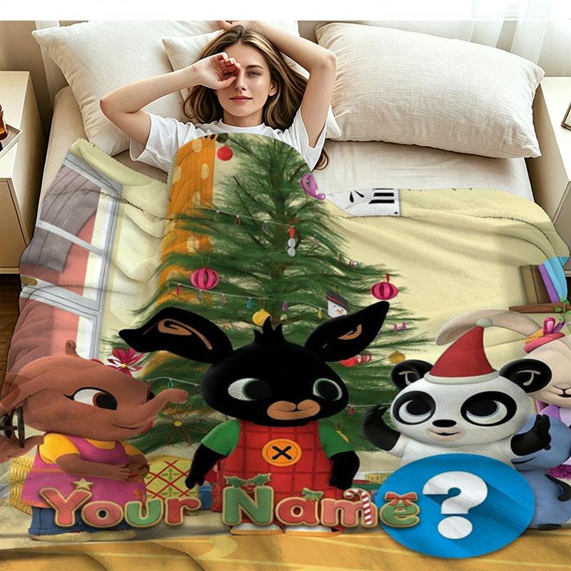 1PC Bing Custom Name Patterned Flannel Blanket Suitable For All Seasons for Home Decor Warmth and Comfort Gifts Holiday Present