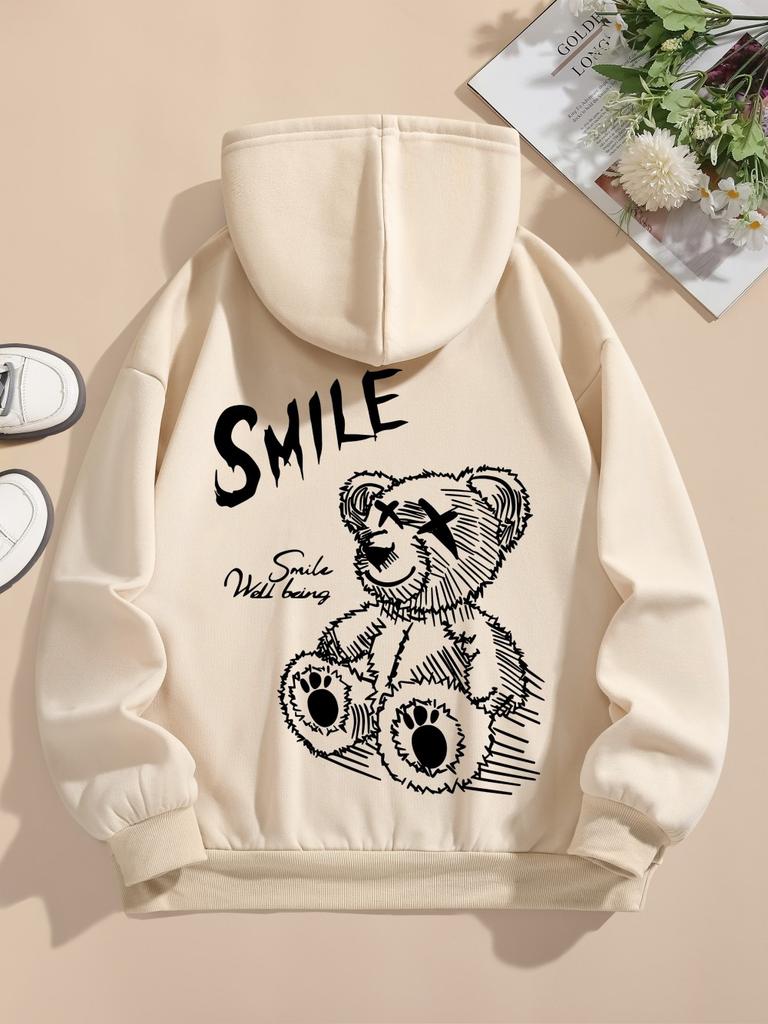 Hot selling new autumn men's fashion teddy bear print soft and comfortable hooded sweatshirt outdoor street style clothing