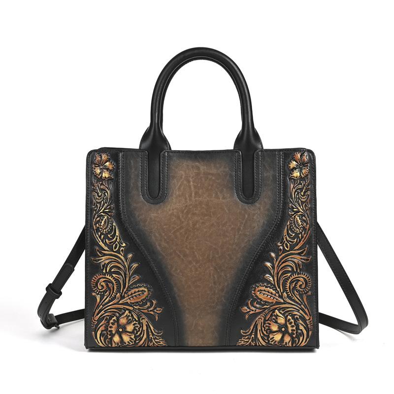 Johnature Genuine Leather Women's Handbag Retro Embossed Large Capacity Shoulder Crossbody Bags