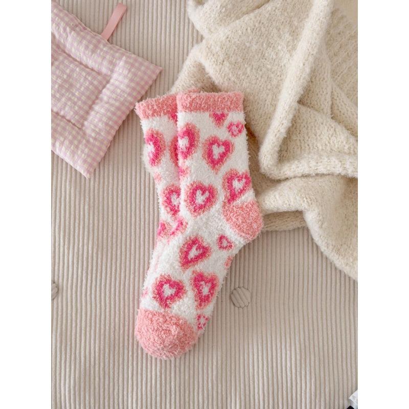 Coral fleece autumn and winter socks women's medium socks love floor socks sleep socks thickened warm medium tube socks