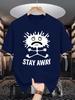 Unisex White Tee Funny Splash Monster Stay Away Letter Graphic Print Crew Neck Short Sleeve Summer Casual Male Cotton Street Top