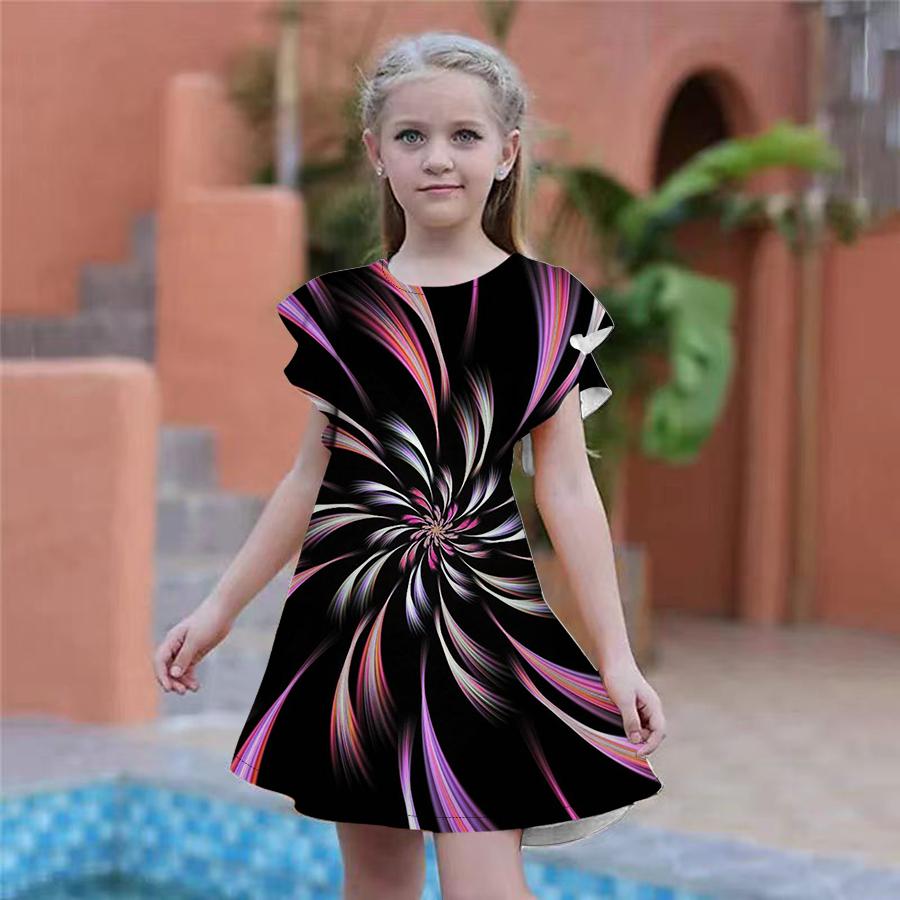 

Зеленые платья с принтом ветряной мельницы для девочек. Детское праздничное платье для девочек. Свободная облегающая юбка с короткими рукавами для девочек старше четырех лет. 160 фиолетовый