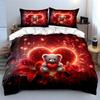 Dream Red hearts and teddy bear Print Bedding Set 1 Duvet Cover 2 Pillowcases for Adult and Children Luxury Gift Full Size