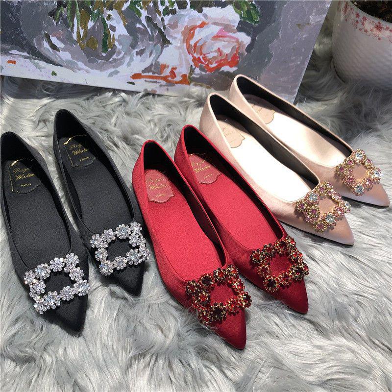 Spring 2025 Fairy Style Rhinestone Chain Mary Jane Flats - Patent Leather, Pointed Toe, Korean Soft Sole