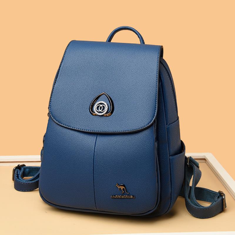 Schoolbag Kangaroo Backpack Women's 1011 New PU Women's Large Capacity Travel Simple Soft Leather Ladies Wholesale