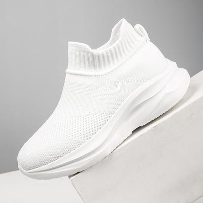 Damen High Top Socken, Sportschuhe, einfarbig gestrickte Ärmel, atmungsaktive Outdoor-Walking-Sportschuhe