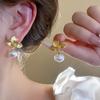 French Flower Pearl Earrings Elegant Irregular Drop Earrings Temperament Charm Earrings Vacation Party Jewelry For Women