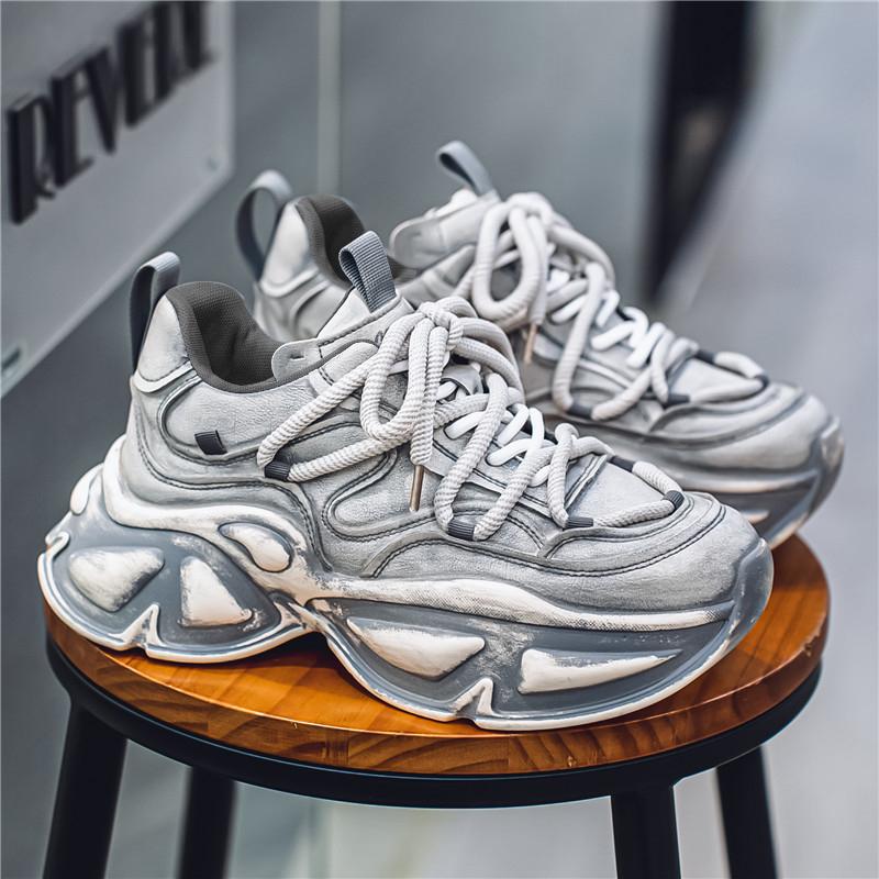 Spring Thick Soled Shock-absorbing Men's Shoes Gray Fashionable Wear-resistant Men's Shoes Fashionable Dad Men's Shoes Sports Shoes