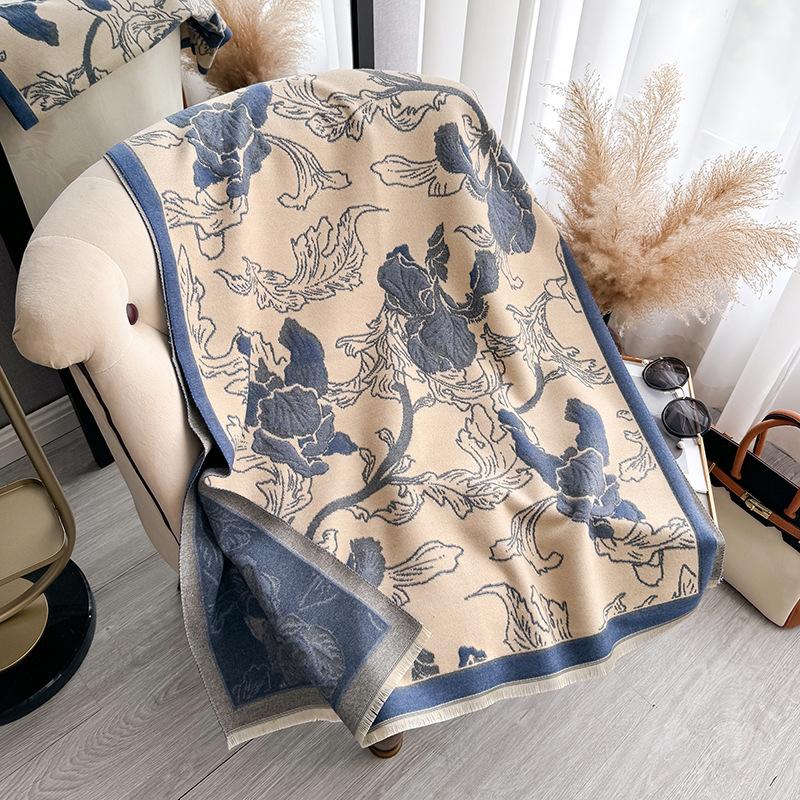 Versatile Mori Contrasting Colors Double-Sided Imitation Cashmere Scarf Winter High-End Warm Shawl Women