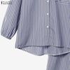 ZANZEA Women Long Sleeve Blouse and Long Skirts Stripe Print Two Piece Suit Sets